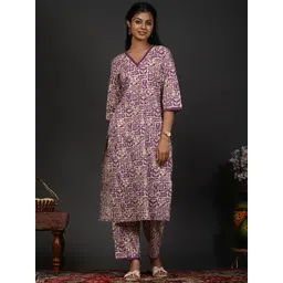Rimeline Women Floral Printed Regular Pure Cotton Kurta with Trousers-picture-16