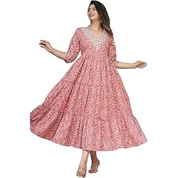 rimeline Women's Printed Cotton Anarkali Gown - Elegant Ankle-Length Dress and Flared Design Embroiderd Ethnic Wear-picture-45