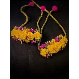 Ringzinnie Gold-Tone Beads-Studded Floral Haldi & Mehendi Jewellery Set image 4