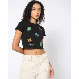rio Women Butterfly Print Regular Fit Crew-Neck T-Shirt-picture-29