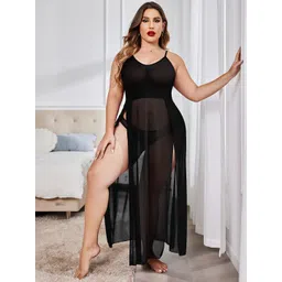 RioDeBella Women Solid Black Slits Detail Baby Doll with Briefs-picture-15