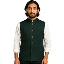 MEN 'S NEHRU MODHI JACKET (WAISTCOAT) - ALONG WITH INNER POCKET PREMIUM FABRIC WITH RAYON BLEND LINING STYLISH SLEEVELESS REGULAR FIT WAISTCOAT FOR FESTIVELS- FORMAL AND CASUAL-image-33