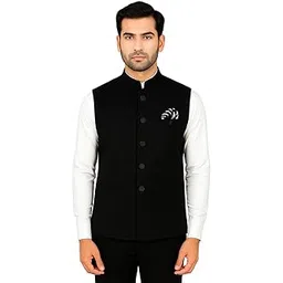 MEN 'S NEHRU MODHI JACKET (WAISTCOAT) - ALONG WITH INNER POCKET PREMIUM FABRIC WITH WOOL BLEND LINING STYLISH SLEEVELESS REGULAR FIT WAISTCOAT FOR FESTIVELS- FORMAL AND CASUAL-image-2