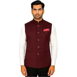 risani MEN 'S NEHRU MODHI JACKET (WAISTCOAT) - ALONG WITH INNER POCKET PREMIUM FABRIC WITH WOOL BLEND LINING STYLISH SLEEVELESS REGULAR FIT WAISTCOAT FOR FESTIVELS- FORMAL AND CASUAL (Maroon-46)-picture-36