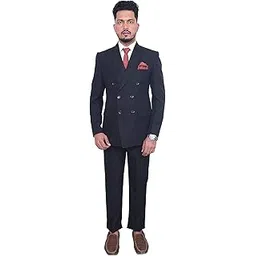 risani Men's 2 Piece Double Breasted Suit (Blue)-picture-11
