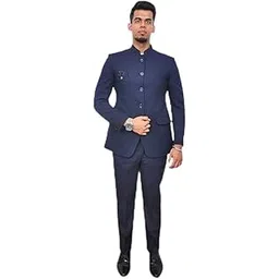 risani Men's 2Pcs Ethnic Contemporary Wedding Bandhgala Jodhpuri Prince Suit Set(Blue)-picture-21
