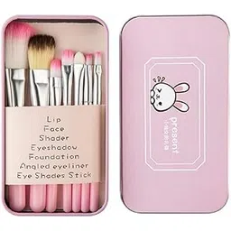 Rishvi Makeup Brushes, 7Pcs Makeup Brush Set Foundation Eyebrow Eyeliner Brush Cosmetic Concealer Brushes for Kids Girls, Women trave - Pink with case-picture-24