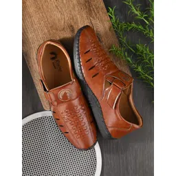 Rising Wolf Men Tan Ethnic Leather Comfort Sandals-picture-35