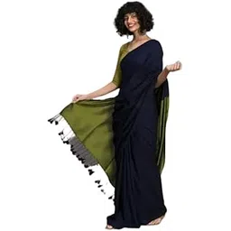 Riti's Solid Cotton Dual Saree with Pompom Detailing Pallu for Women's,121-picture-22