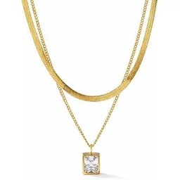 18K Gold Plated Double Layer Necklace for Women – Snake Chain | Green & White Stone Pendant | Elegant Minimalist Jewelry for Everyday wear, Anti-Tarnish necklace, anti tarnish chain pendant-image-23