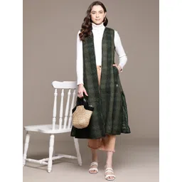 Ritu Kumar Women Checked Longline Cotton Open Front Jacket-picture-30