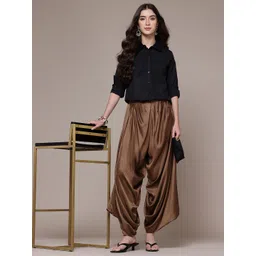 Ritu Kumar Women Dhoti Style Pleated Satin Trousers-picture-19