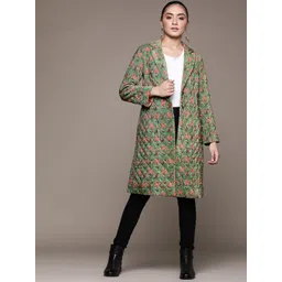 Ritu Kumar Women Green Orange Floral Longline Quilted Jacket-picture-24