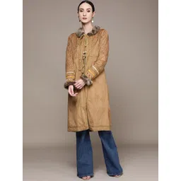 Ritu Kumar Women Suede Fur Trim Longline Tailored Jacket image 5