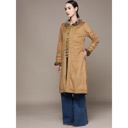 Ritu Kumar Women Suede Fur Trim Longline Tailored Jacket image 4