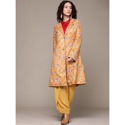 Ritu Kumar Women Yellow Floral Suede Longline Coat-picture-15
