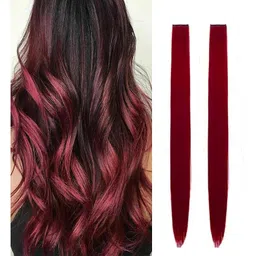 RITZKART Set Of 2 Clip In Straight Colored Strand Hair Extension - Maroon - 20 Inch Each-picture-19