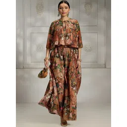 Rivaar By Rocky Star Floral Printed Crop Top With Maxi Skirt & Shrug Co-Ords-picture-28