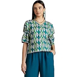 river Women's Rayon Geometric Half Sleeve Regular Fit Blouse-picture-28