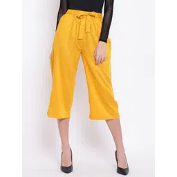 RIVI Women Mustard Yellow Loose Fit Pleated Pure Cotton Culottes Trousers-picture-15