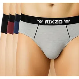 rixzo Men's Cotton Briefs - 100% Cotton (Pack of 4) Black, Navy Blue, Grey Melange, Maroon Color Outer Elastic Breif-picture-40
