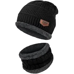 riyo Sports Winters Cap & Muffler for Men & Women| Beanie Cap| 1 Set| (Black)-picture-20