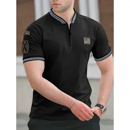 Rizim Men Brand Logo Polo Collar Applique Slim Fit T-shirt-picture-37