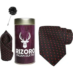 rizoro Tie for Men – Dotted Silk Neck Ties Set with Cufflinks Flower Pin, Pocket Square & Black Gift Box, Combo Necktie Sets for Office Wear, Formal Suits & Weddings (0, A12RT)-picture-46