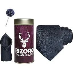 rizoro Tie for Men – Paisley Silk Neck Ties Set with Cufflinks Flower Pin, Pocket Square & Black Gift Box, Combo Necktie Sets for Office Wear, Formal Suits & Weddings (0, JCRT)-picture-45