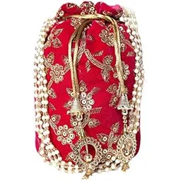 rkg handicrafts Designer Women's Royal Silk Potli Batwa Bag Bridal Purse Women handbag Shagun Pouch Return Gifts (Red)-picture-40