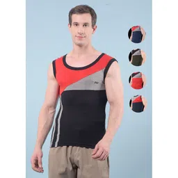 RKG Men Pack Of 5 Colorblocked Cotton Round Neck Gym Vests-image-18