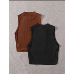 rkk collections Pack of 2 Casual Sleeveless Solid Women Brown, Black Top-picture-23