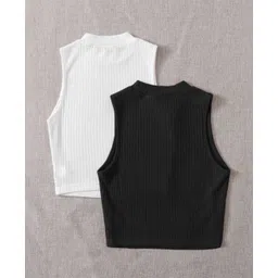 rkk collections Pack of 2 Casual Sleeveless Solid Women White, Black Top-picture-24