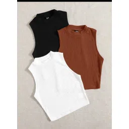 rkk collections Pack of 3 Casual Sleeveless Solid Women Black, Brown, White Top-picture-22