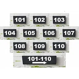 rl digital units Number Plate 101 -110 , Combo pack 11 Number Plate Room, Hotel, Hospital, Lodge,Apartment, Flat,Door No,College, Library, Rack Numbers Warehouse,, Acrylic black board with white letters number plate fixed with water proof pvc sticker and strong double side tape-picture-26