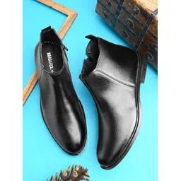 Men black solid formal office wear casual round toe comfortable mid top chelsea Boots For Men-image-46