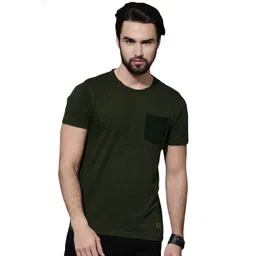Men Solid Round Neck Cotton Blend Dark Green T-Shirt-image-24