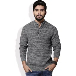 Men Solid Round Neck Grey Sweater-image-0