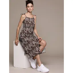 Roadster Abstract Print Crepe A-Line Dress-image-2