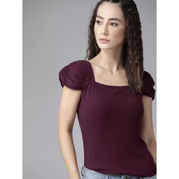 Roadster Burgundy Striped Gathered Fitted Top image 1