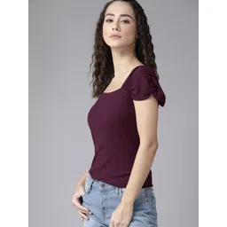 Roadster Burgundy Striped Gathered Fitted Top image 3