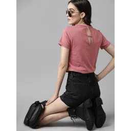 Roadster Dusty Pink Pure Cotton Solid Styled Back Top-picture-35