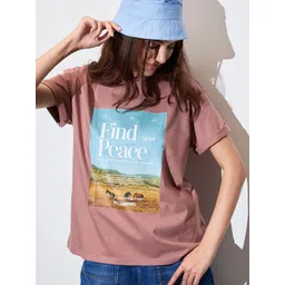 Roadster Graphic Printed Round Neck Drop-Shoulder Sleeves Pure Cotton Oversized T-shirt-image-14