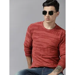 Roadster Men Abstract Self Design Pure Cotton Pullover-picture-27