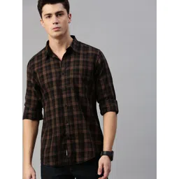 Roadster Men Black & Brown Checked Sustainable Casual Shirt-picture-23