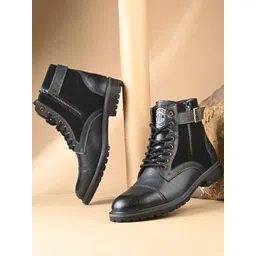 Roadster Men Black Causal Solid Biker Round Toe Rugged Synthetic Lace-Ups Boots-picture-38