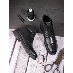 Roadster Men Black Perforated Mid Top Round Toe Lace Up Regular Boots-picture-32