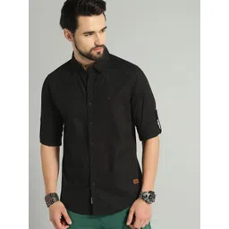 Roadster Men Black Regular Fit Solid Sustainable Casual Shirt-picture-32