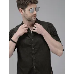 Roadster Men Black Solid Regular Fit Pure Cotton Casual Denim Shirt-picture-38