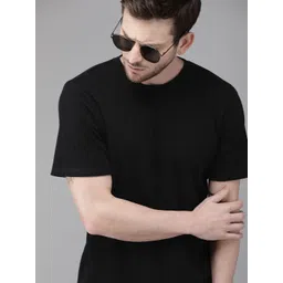 Roadster Men Black Solid Round Neck Pure Cotton T-shirt-image-7